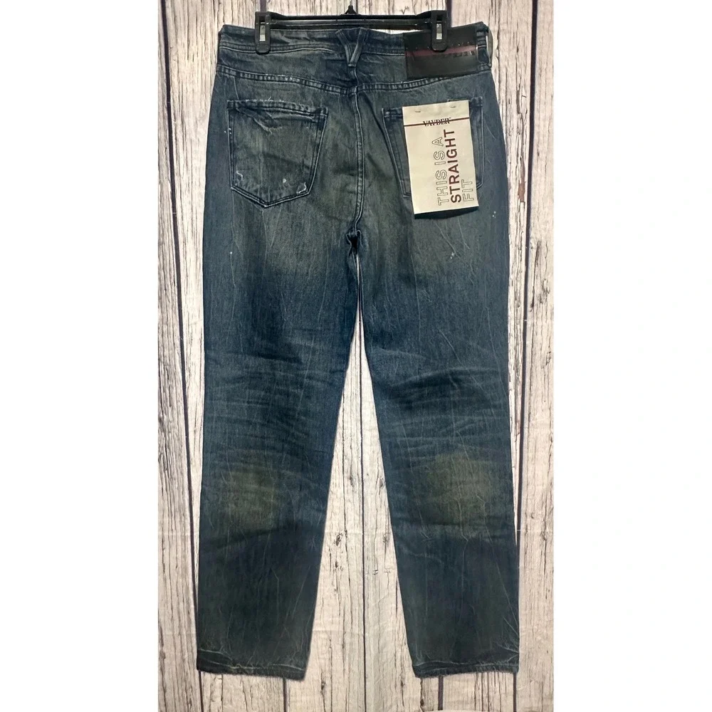 Vayder Straight Stein Mens Distressed Blue Denim‎ Jeans Size 32 Button Fly NEW